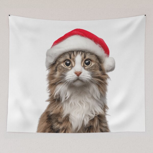 Item preview, American Curl cat with Christmas Hat – Festive American Curl cat Xmas Design designed and sold by LazyOwlStore.