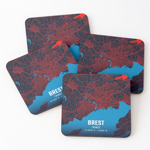 Item preview, Brest Red & Blue Minimalist Map designed and sold by HomeLivingCo.