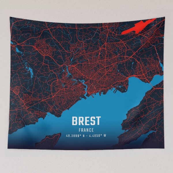 Item preview, Brest Red & Blue Minimalist Map designed and sold by HomeLivingCo.