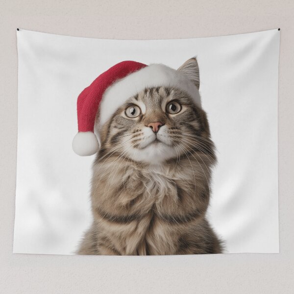 Item preview, American Bobtail cat with Christmas Hat – Festive American Bobtail cat Xmas Design designed and sold by LazyOwlStore.