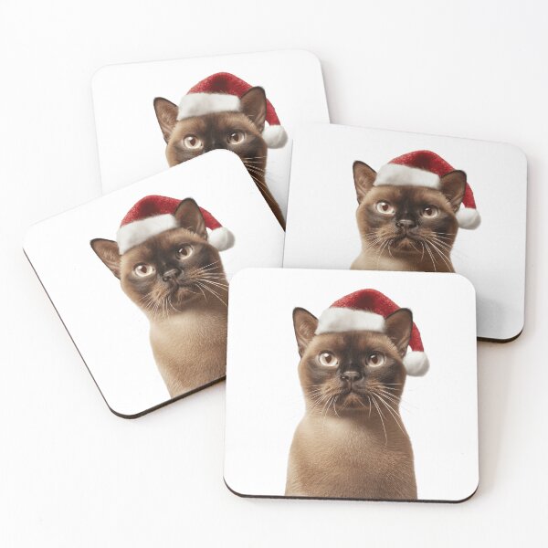 Item preview, Burmese cat with Christmas Hat – Festive Burmese cat Xmas Design designed and sold by LazyOwlStore.