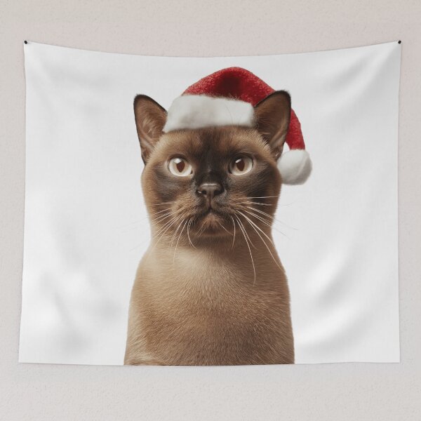 Item preview, Burmese cat with Christmas Hat – Festive Burmese cat Xmas Design designed and sold by LazyOwlStore.