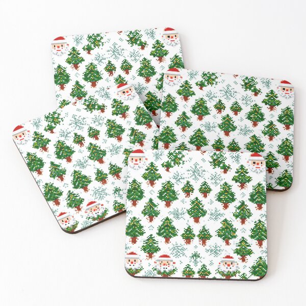 Item preview, Pixel Art Christmas Trees With Santa Claus Faces And Snowflakes—Festive Holiday Pattern designed and sold by KanDa-Shop.
