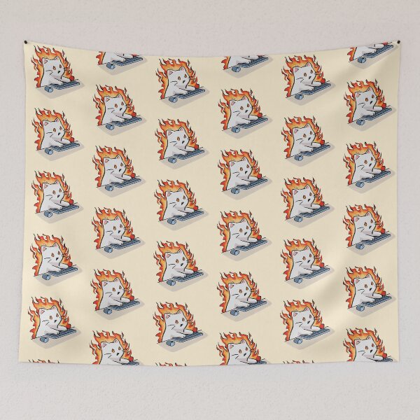 Item preview, Funny Gamer Cat Meme on Fire with Keyboard Illustration designed and sold by magdalenanegra.