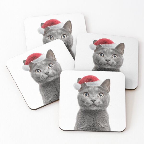 Item preview, Chartreux cat with Christmas Hat – Festive Chartreux cat Xmas Design designed and sold by LazyOwlStore.