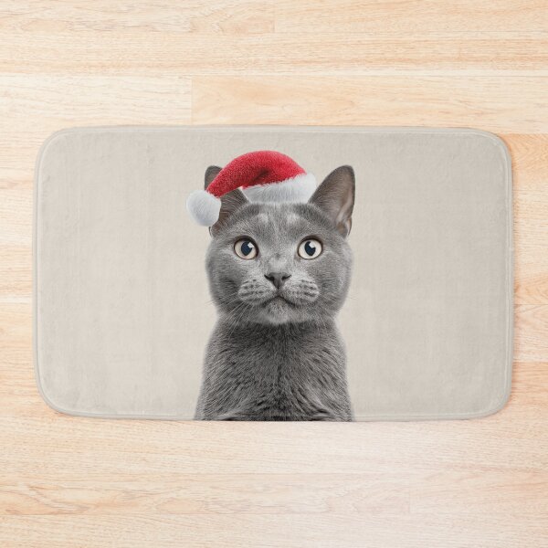 Item preview, Chartreux cat with Christmas Hat – Festive Chartreux cat Xmas Design designed and sold by LazyOwlStore.