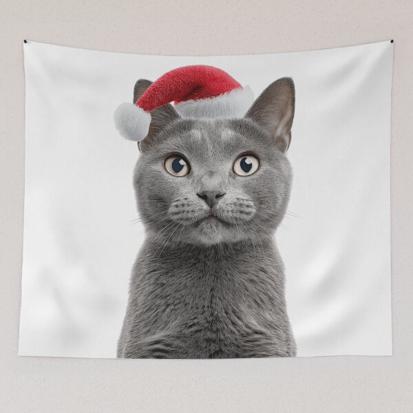 Item preview, Chartreux cat with Christmas Hat – Festive Chartreux cat Xmas Design designed and sold by LazyOwlStore.