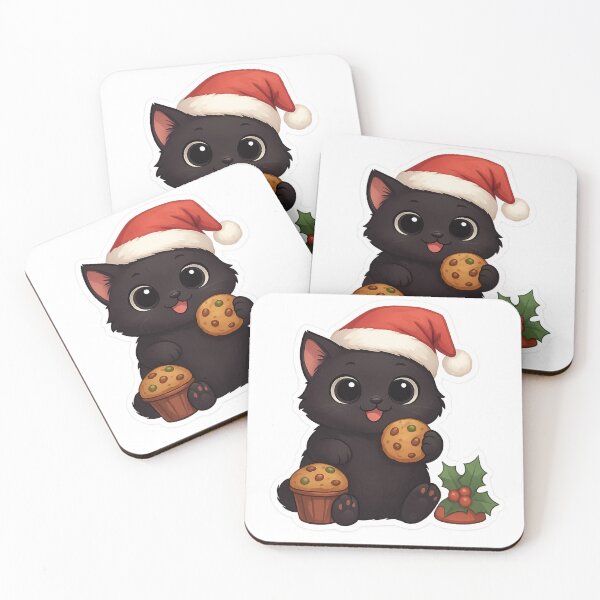 Item preview, Kawaii Black Kitten with Holiday Treat designed and sold by Cat-loveparttime.