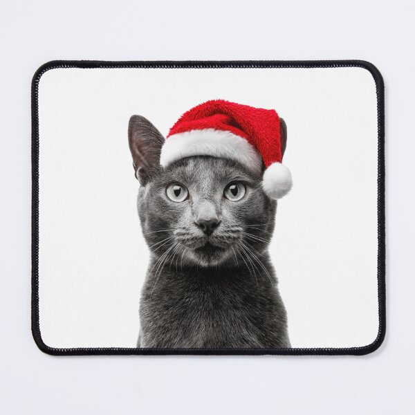 Item preview, Russian Blue cat with Christmas Hat – Festive Russian Blue cat Xmas Design designed and sold by LazyOwlStore.