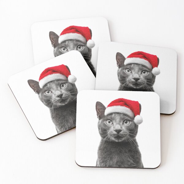 Item preview, Russian Blue cat with Christmas Hat – Festive Russian Blue cat Xmas Design designed and sold by LazyOwlStore.