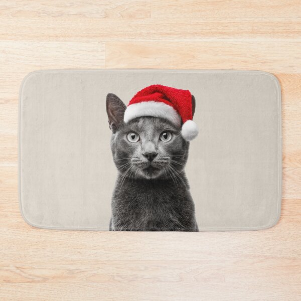 Item preview, Russian Blue cat with Christmas Hat – Festive Russian Blue cat Xmas Design designed and sold by LazyOwlStore.