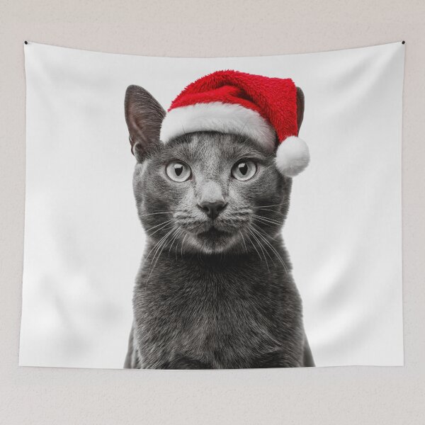 Item preview, Russian Blue cat with Christmas Hat – Festive Russian Blue cat Xmas Design designed and sold by LazyOwlStore.