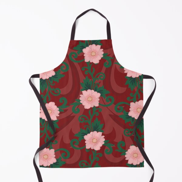 Item preview, Seamless floral pattern featuring light pink blossoms with yellow centers dark green vines and a rich maroon backdrop designed and sold by Crispifly.