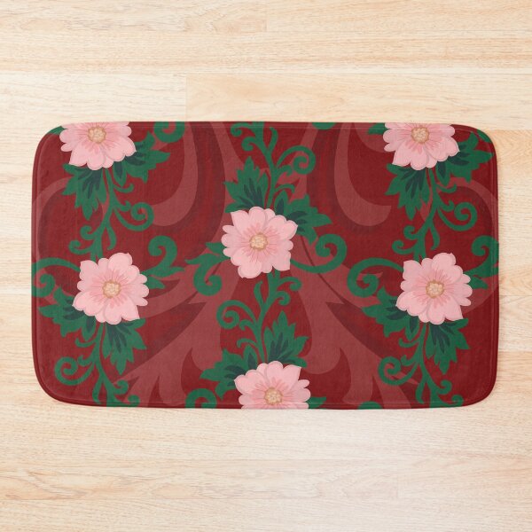 Item preview, Seamless floral pattern featuring light pink blossoms with yellow centers dark green vines and a rich maroon backdrop designed and sold by Crispifly.