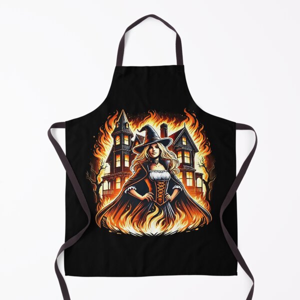Item preview, Enchanting Witch with Haunted House and Flames. designed and sold by The-T-In-Retro.