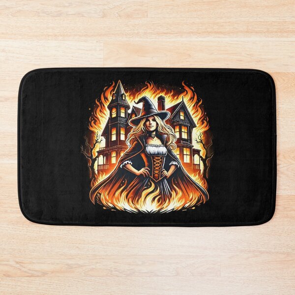 Item preview, Enchanting Witch with Haunted House and Flames. designed and sold by The-T-In-Retro.