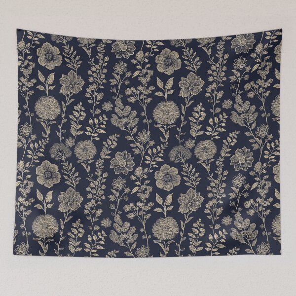 Item preview, Moonlit Meadow - Beige Wildflowers on Navy  designed and sold by clary + sage.