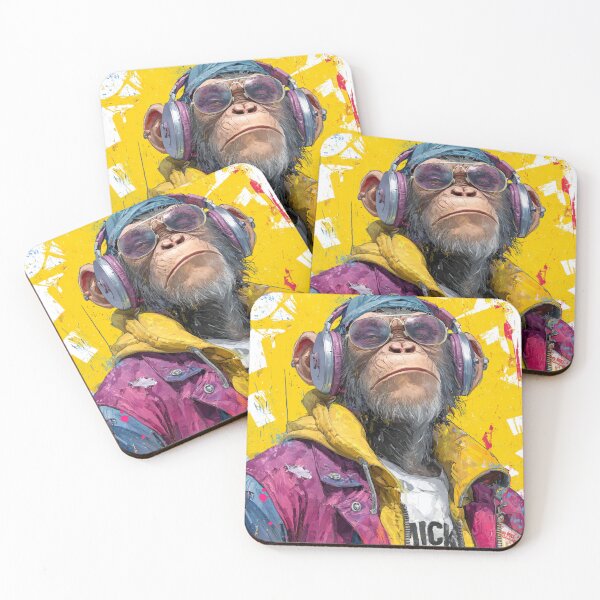 Item preview, Stylish Dj Monkey Thinker Glasses With Headphones Art designed and sold by GrinGalore.