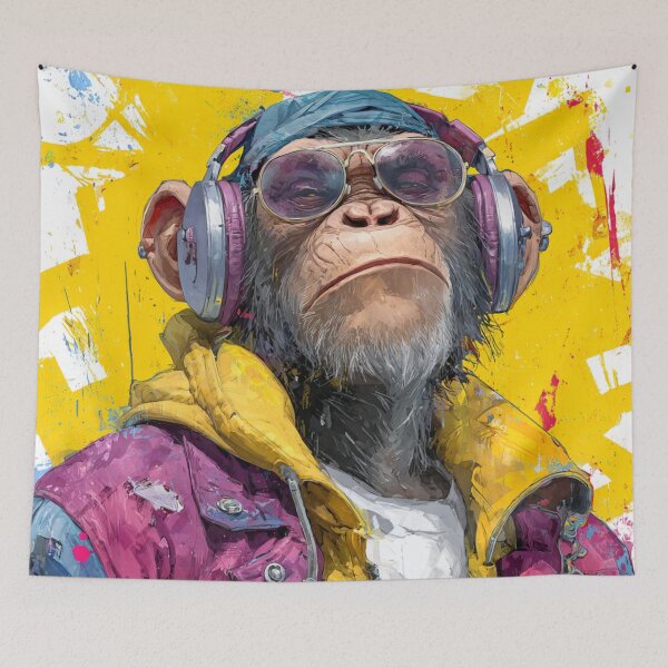 Item preview, Stylish Dj Monkey Thinker Glasses With Headphones Art designed and sold by GrinGalore.