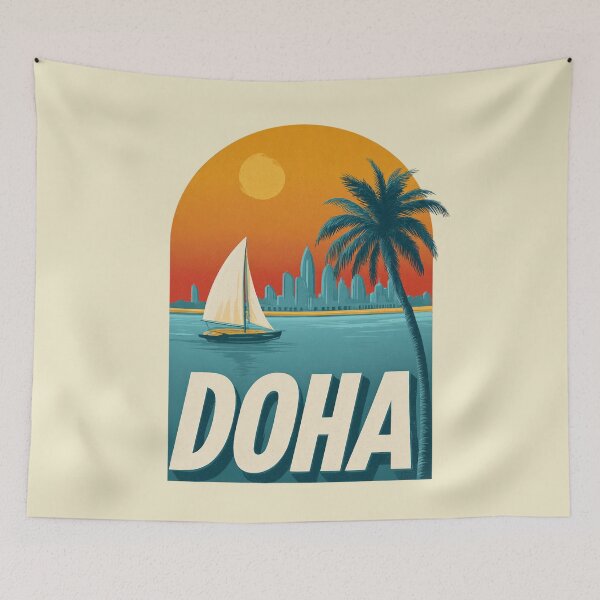 Item preview, Doha – skyline, palm tree & dhow boat design designed and sold by Meiersbeste.