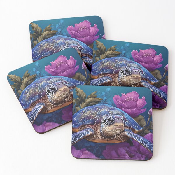 Item preview, Sea Turtle with Pink Coral Flowers designed and sold by SassyArtistry.