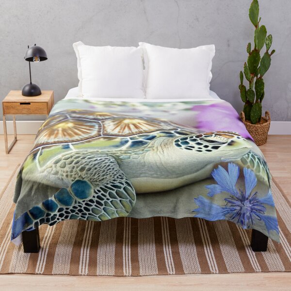Item preview, Sea Turtle with Purple and Blue Flowers designed and sold by SassyArtistry.