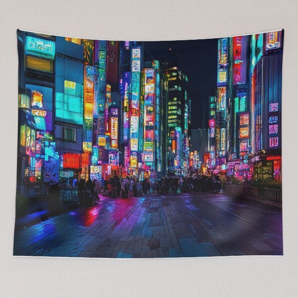 Item preview, Neon Lights in Futuristic City Street designed and sold by SassyArtistry.