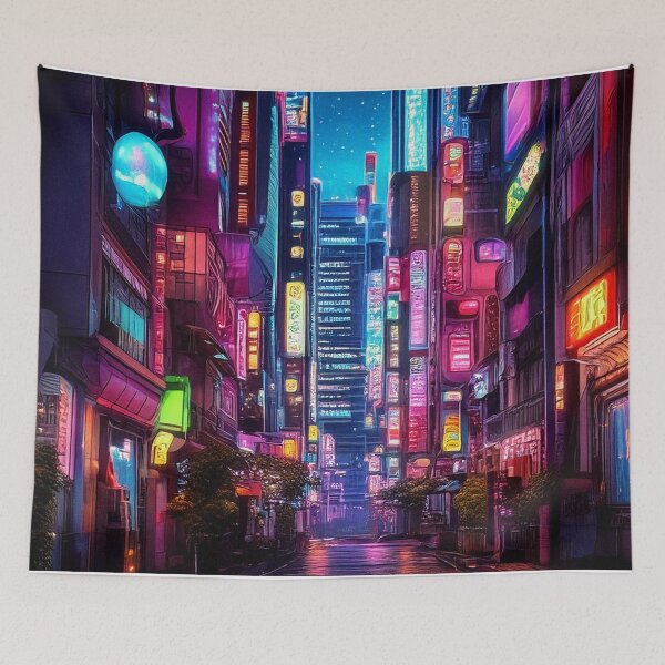 Item preview, Colorful Neon Lights in Futuristic Street designed and sold by SassyArtistry.