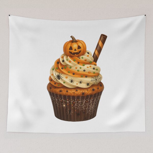 Item preview, Halloween Cupcake with Pumpkin and Spiders – Spooky Cute Dessert Aesthetic designed and sold by Sixtinebzh.