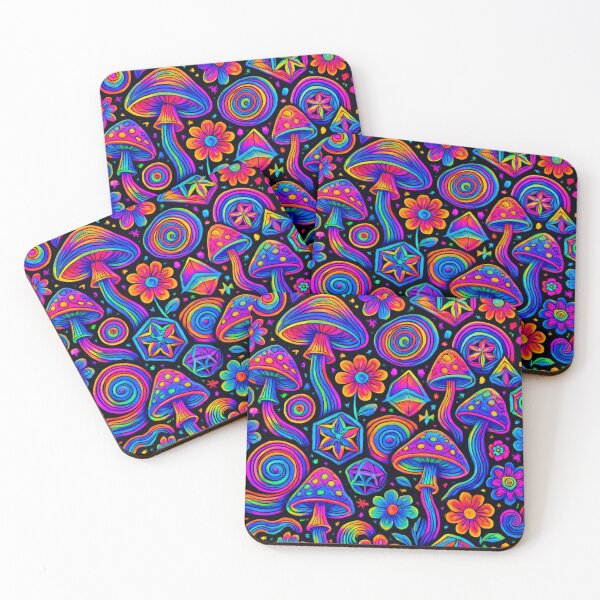 Item preview, Neon Psychedelic Mushroom Garden – Seamless All-Over Print Dress Pattern designed and sold by getpressedshirt.