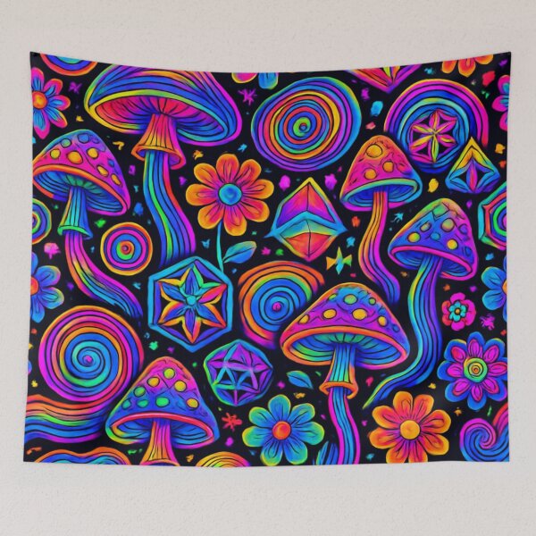 Item preview, Neon Psychedelic Mushroom Garden – Seamless All-Over Print Dress Pattern designed and sold by getpressedshirt.