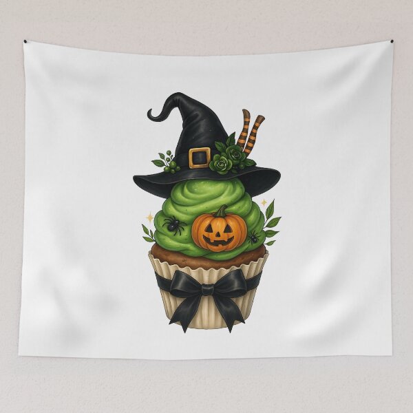 Item preview, Witch Halloween Cupcake with Pumpkin – Spooky Cute Dessert Aesthetic designed and sold by Sixtinebzh.