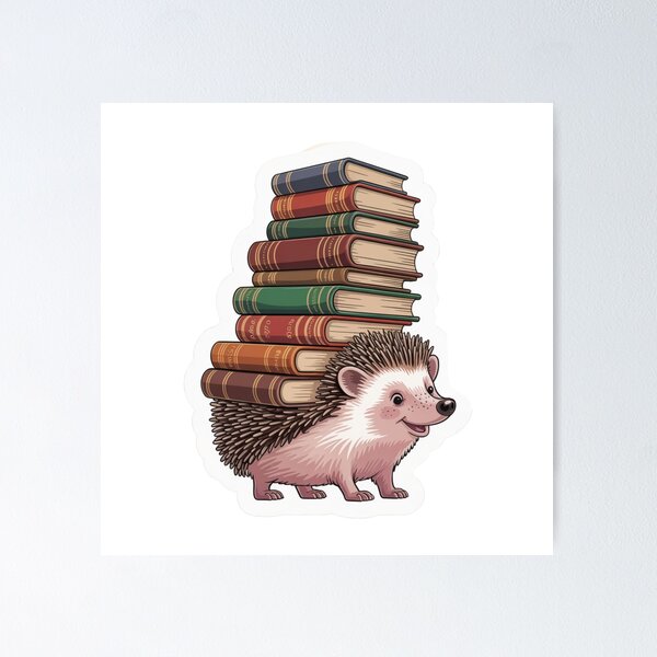 Item preview, Hedgehog and Books | Sticker designed and sold by NicolasGlowArt.