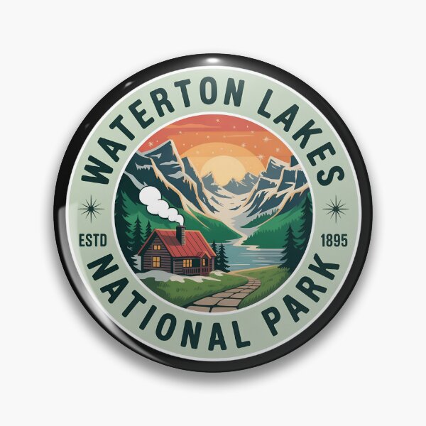 Item preview, Waterton Lakes National Park  | Cabin, Mountains & Scenic Valley Emblem designed and sold by VividOrganica.