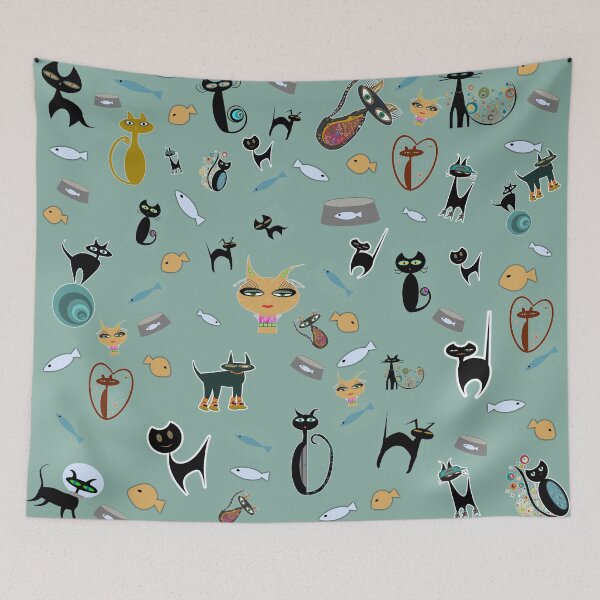 Item preview, Kitties in a sea of fish designed and sold by WandaRichards.