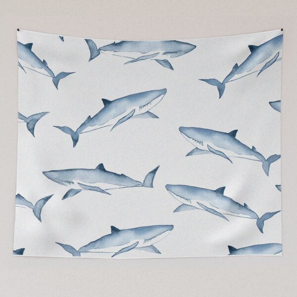 Item preview, Watercolor Sharks Seamless Pattern designed and sold by SassyArtistry.