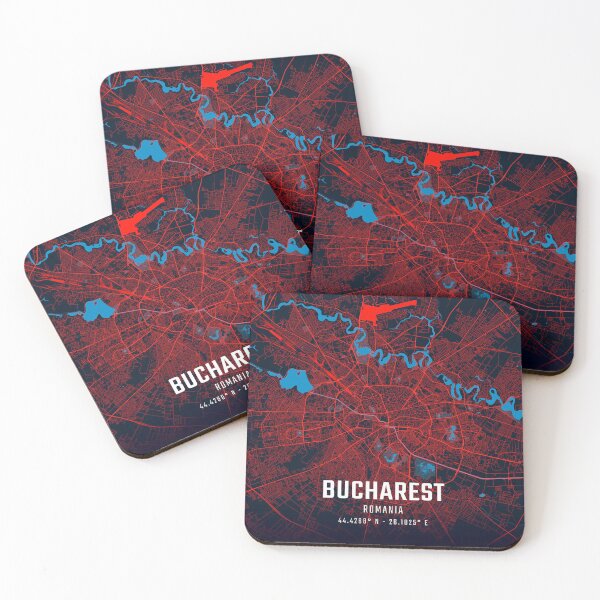 Item preview, Bucharest Red & Blue Minimalist Map designed and sold by HomeLivingCo.