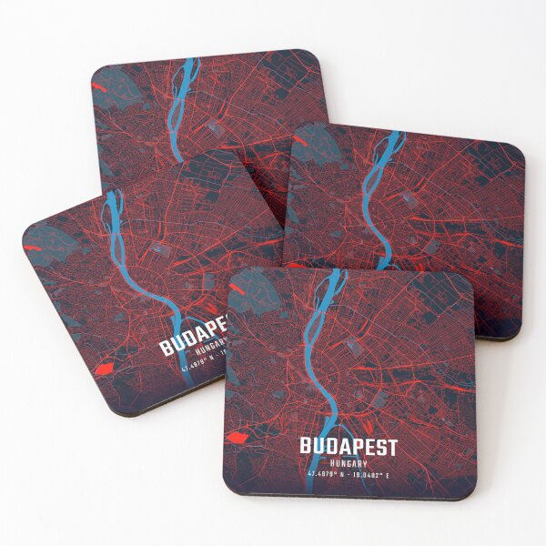 Item preview, Budapest Red & Blue Minimalist Map designed and sold by HomeLivingCo.