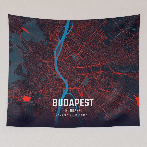 Item preview, Budapest Red & Blue Minimalist Map designed and sold by HomeLivingCo.