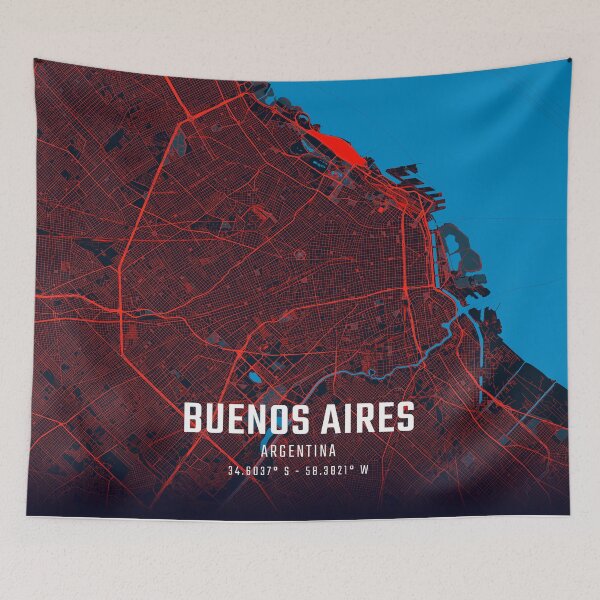 Item preview, Buenos Aires Red & Blue Minimalist Map designed and sold by HomeLivingCo.