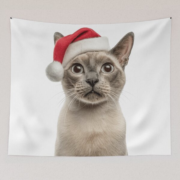 Item preview, Tonkinese cat with Christmas Hat – Festive Tonkinese cat Xmas Design designed and sold by LazyOwlStore.