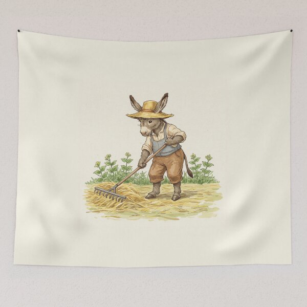 Item preview, Cottagecore Donkey Raking Hay designed and sold by Pasteltone.