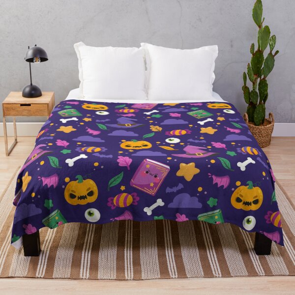 Item preview, Halloween Pattern with Spell Books, Candy & Pumpkin Faces designed and sold by NicolaZhukov.