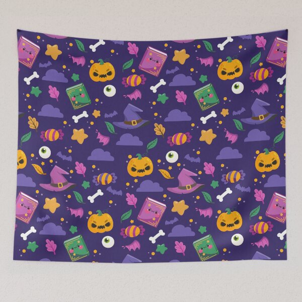 Item preview, Halloween Pattern with Spell Books, Candy & Pumpkin Faces designed and sold by NicolaZhukov.