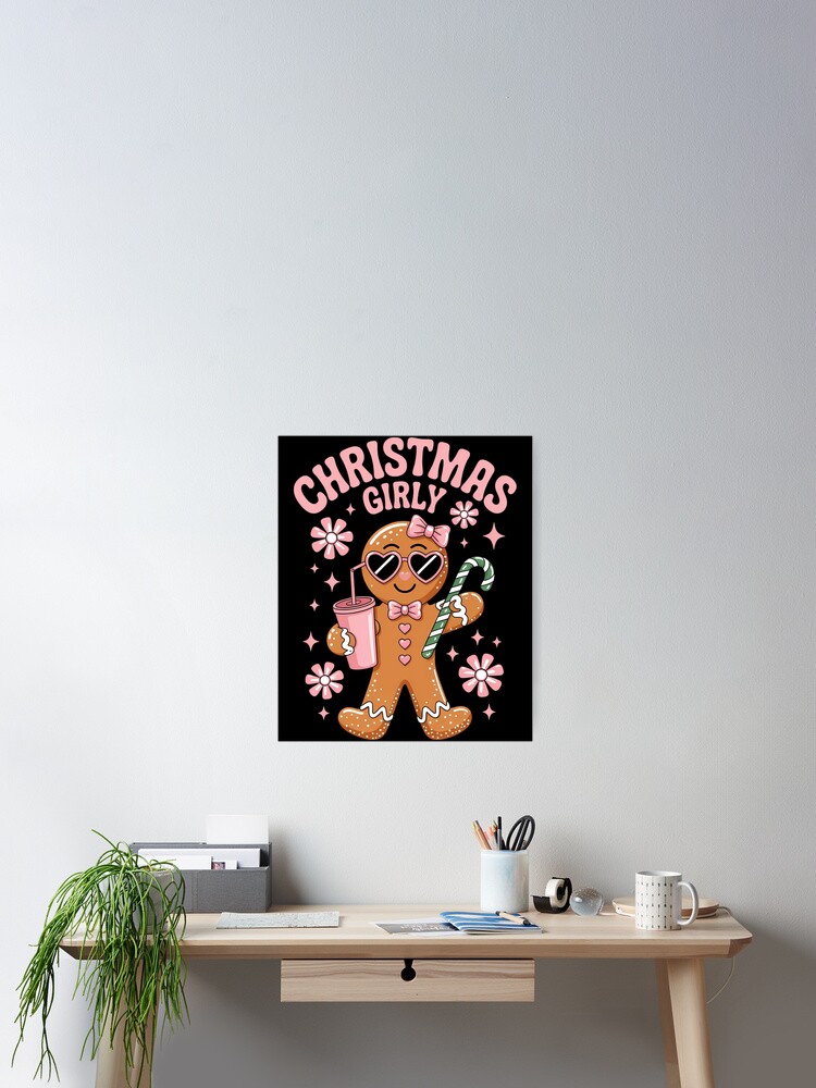 Coquette Bow Pink Gingerbread Christmas Xmas Holiday Poster