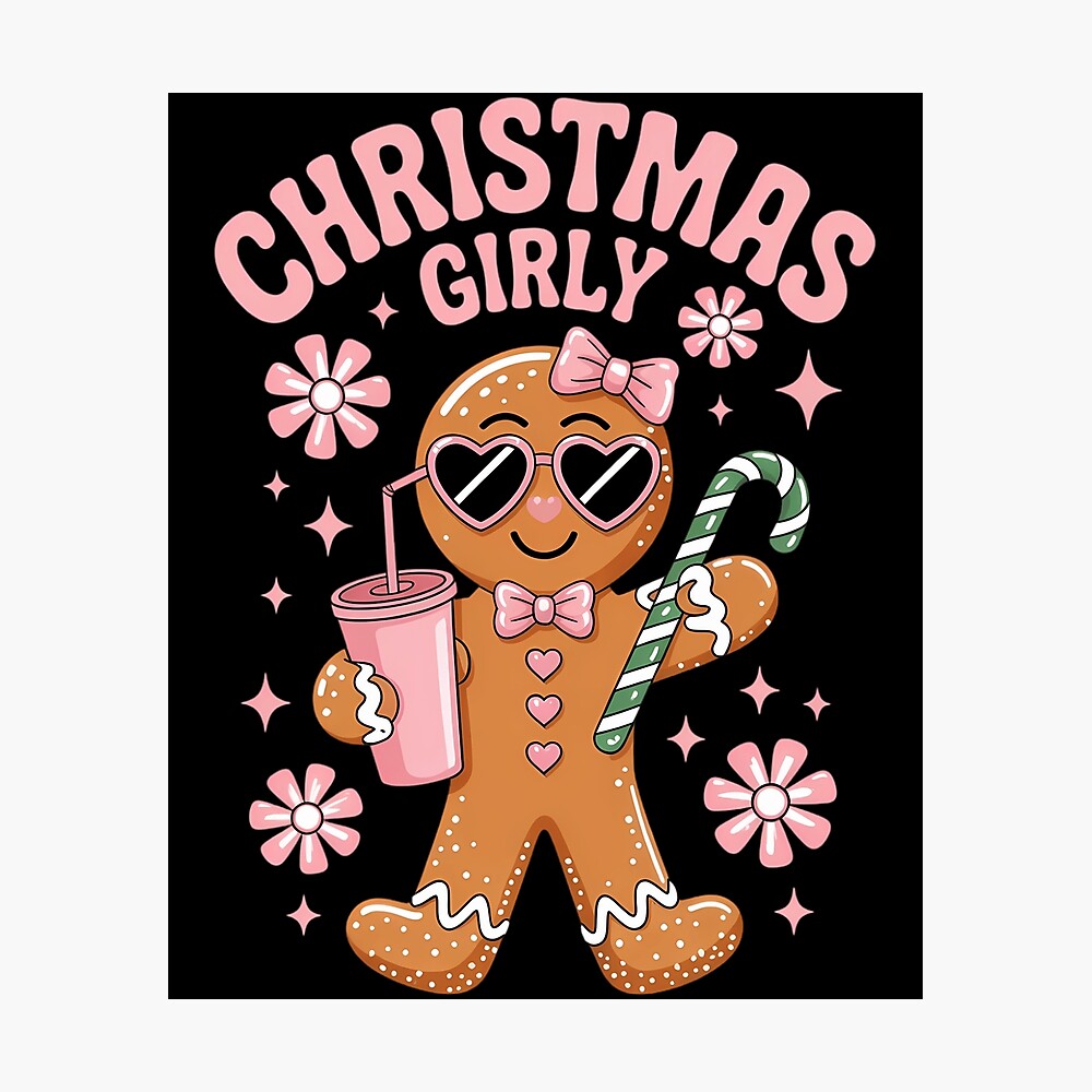 Coquette Bow Pink Gingerbread Christmas Xmas Holiday Poster