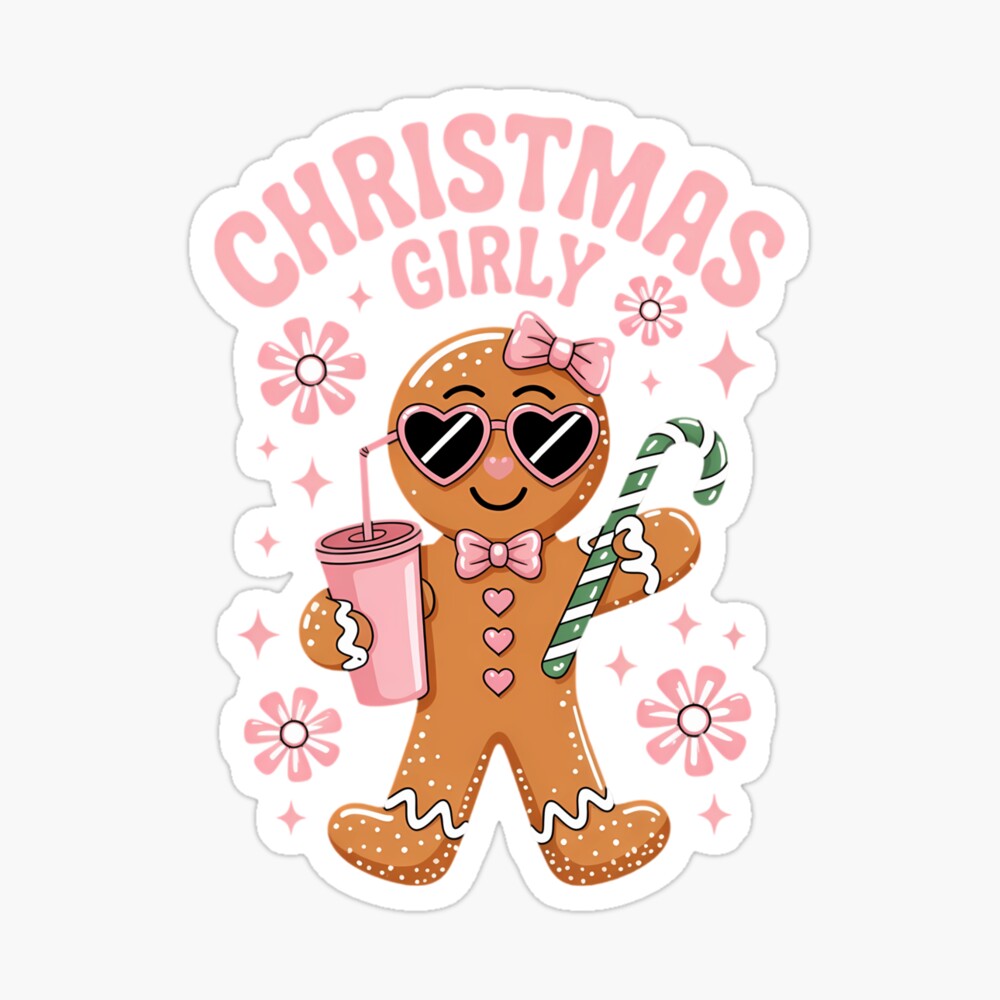 Coquette Bow Pink Gingerbread Christmas Xmas Holiday Poster