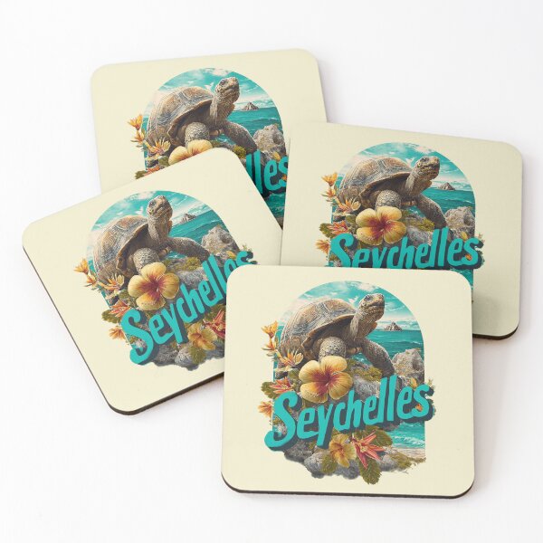 Item preview, Seychelles design – giant tortoise, tropical flowers & island motif designed and sold by Meiersbeste.