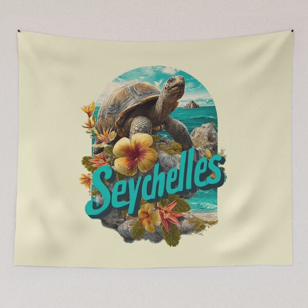 Item preview, Seychelles design – giant tortoise, tropical flowers & island motif designed and sold by Meiersbeste.