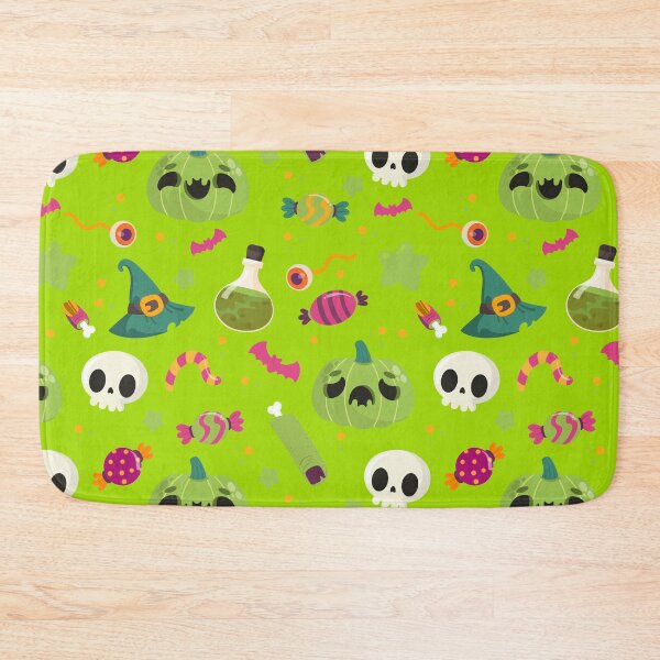 Item preview, Halloween Pattern with Green Pumpkins, Worm Candy & Witch Hats designed and sold by NicolaZhukov.